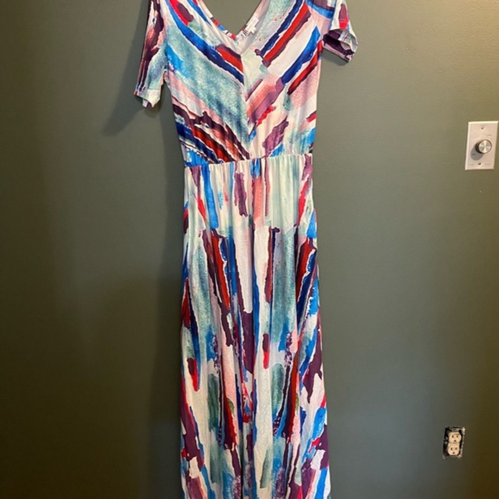 Hazel Blues Multicolor V-Neck Maxi Dress Size Small